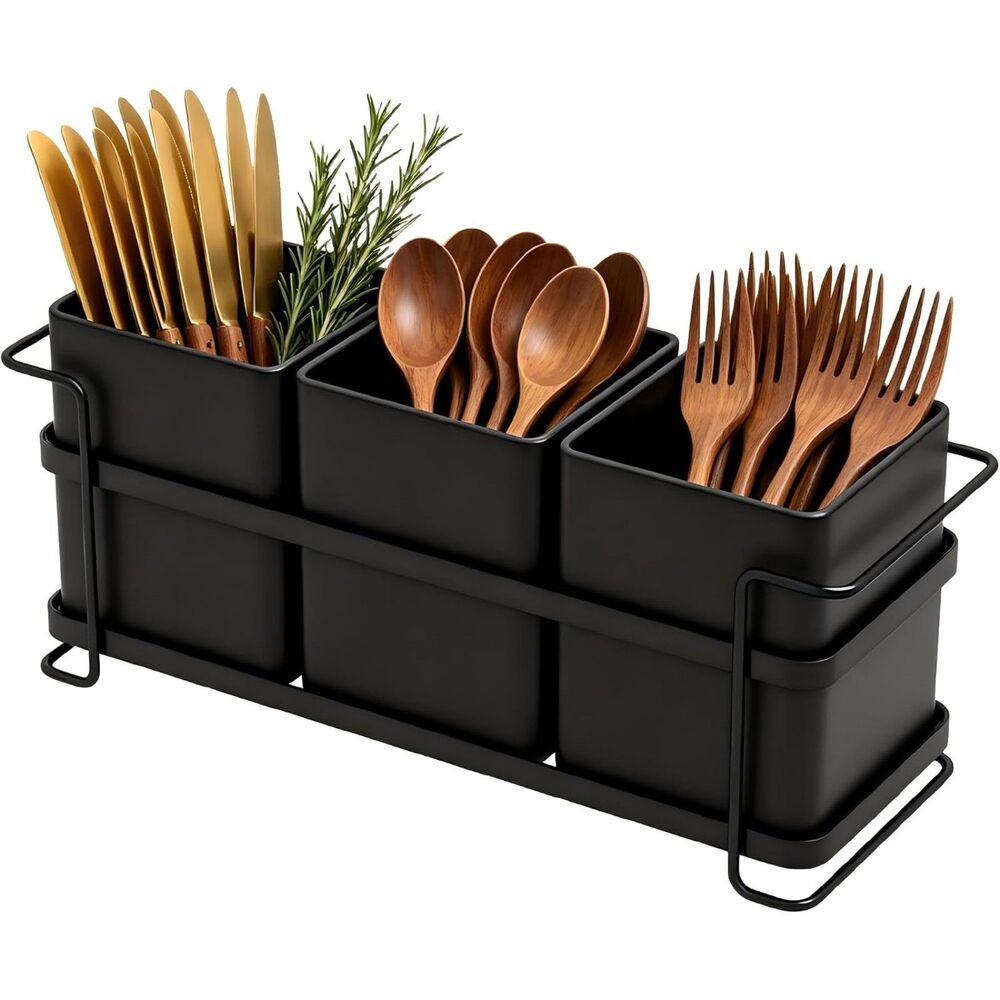 Silverware Utensil Caddy 3 Section Metal Flatware Holder Party Buffet Picnic